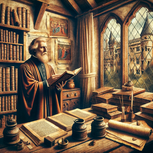 Medieval scholar studying in English office